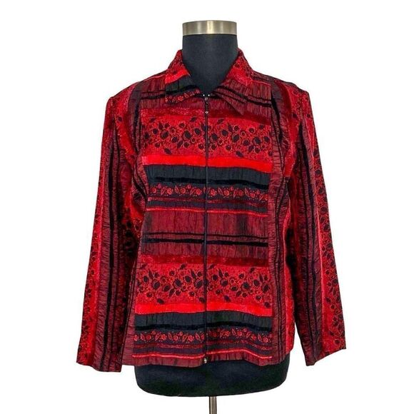 Piccadilly Fashion 1X Red Black Jacket Art To Wear Goth Jacquard Evening - Picture 1 of 6